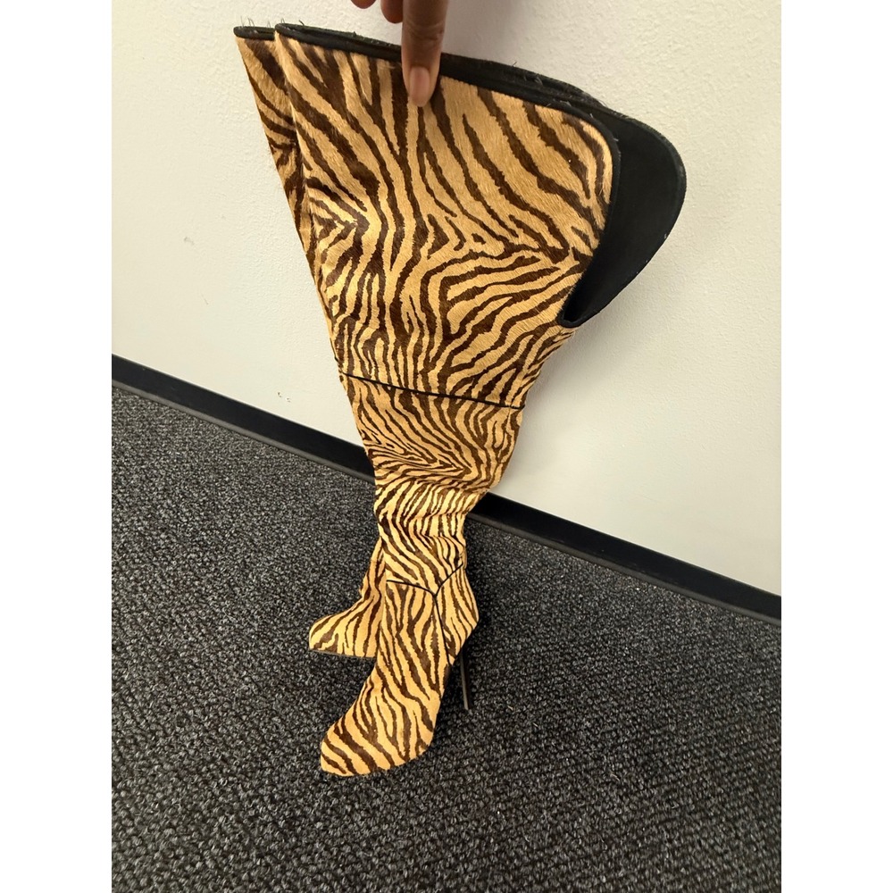 Y2K Mob Wife Tony Bianco Zebra Print Pony Hair Thigh High Stiletto Boots 9.5